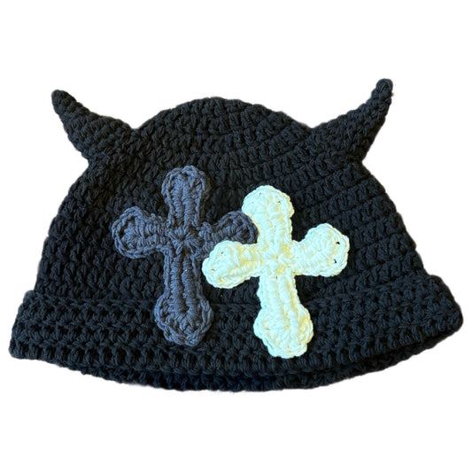 "Y.A.R.N. Collection" 3D double Cross Handmade Knit beanie with TSUNO (unisex)