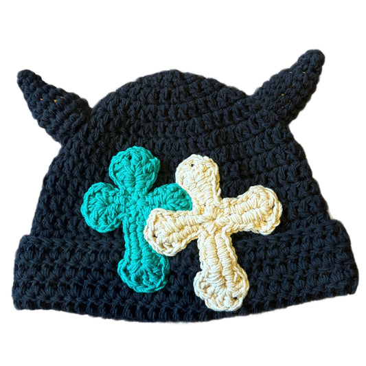 "Y.A.R.N. Collection" 3D double Cross Handmade Knit beanie with TSUNO (unisex)