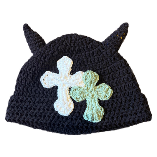 "Y.A.R.N. Collection" 3D double Cross Handmade Knit beanie with TSUNO (unisex)